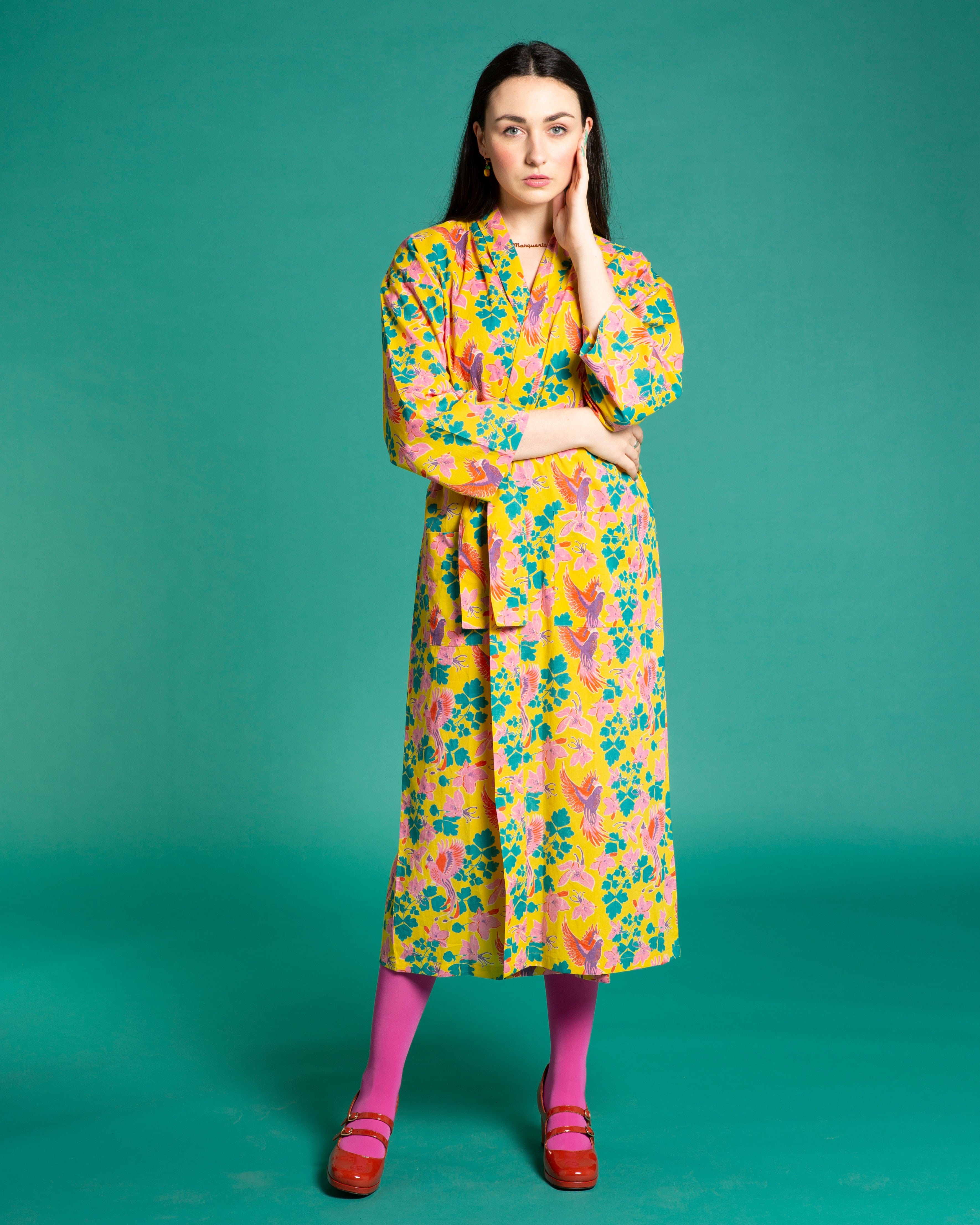 Long Cotton Dressing Gown Ancolie Yellow