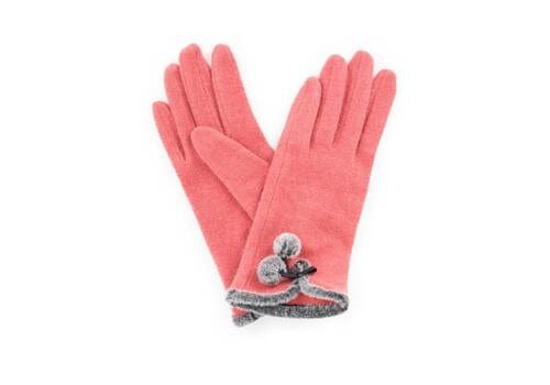 Betty Wolf Gloves with Pom Pom Trim, Coral