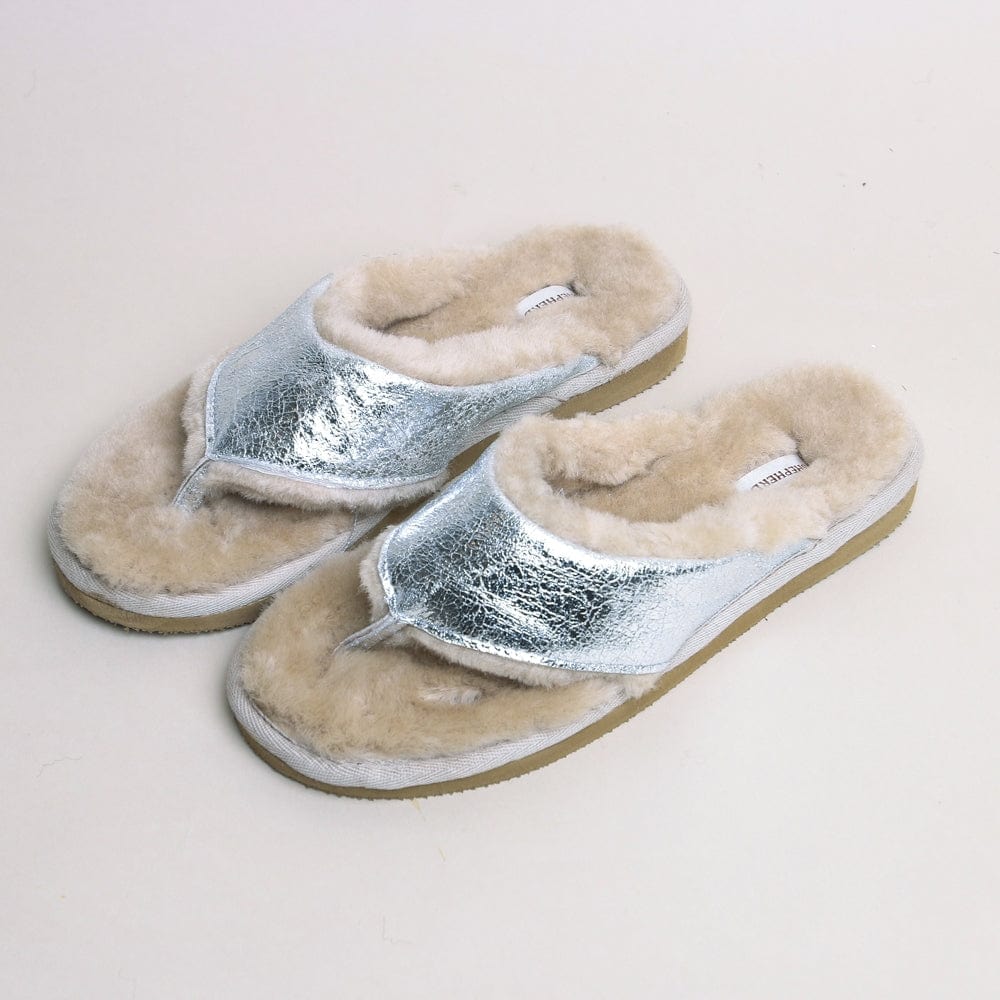 Anki Sheepskin Flip Flop Slippers, Silver by Shepherd of Sweden