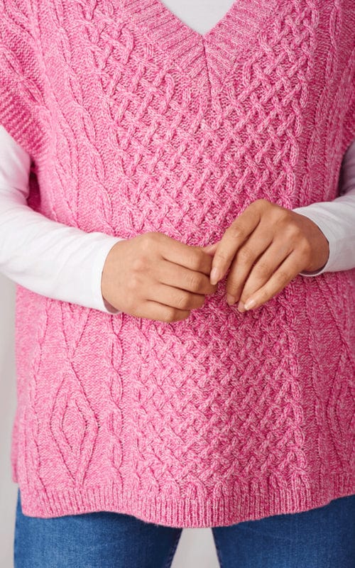 Cable Cashmere Knit Oversized Tank Top, Pink