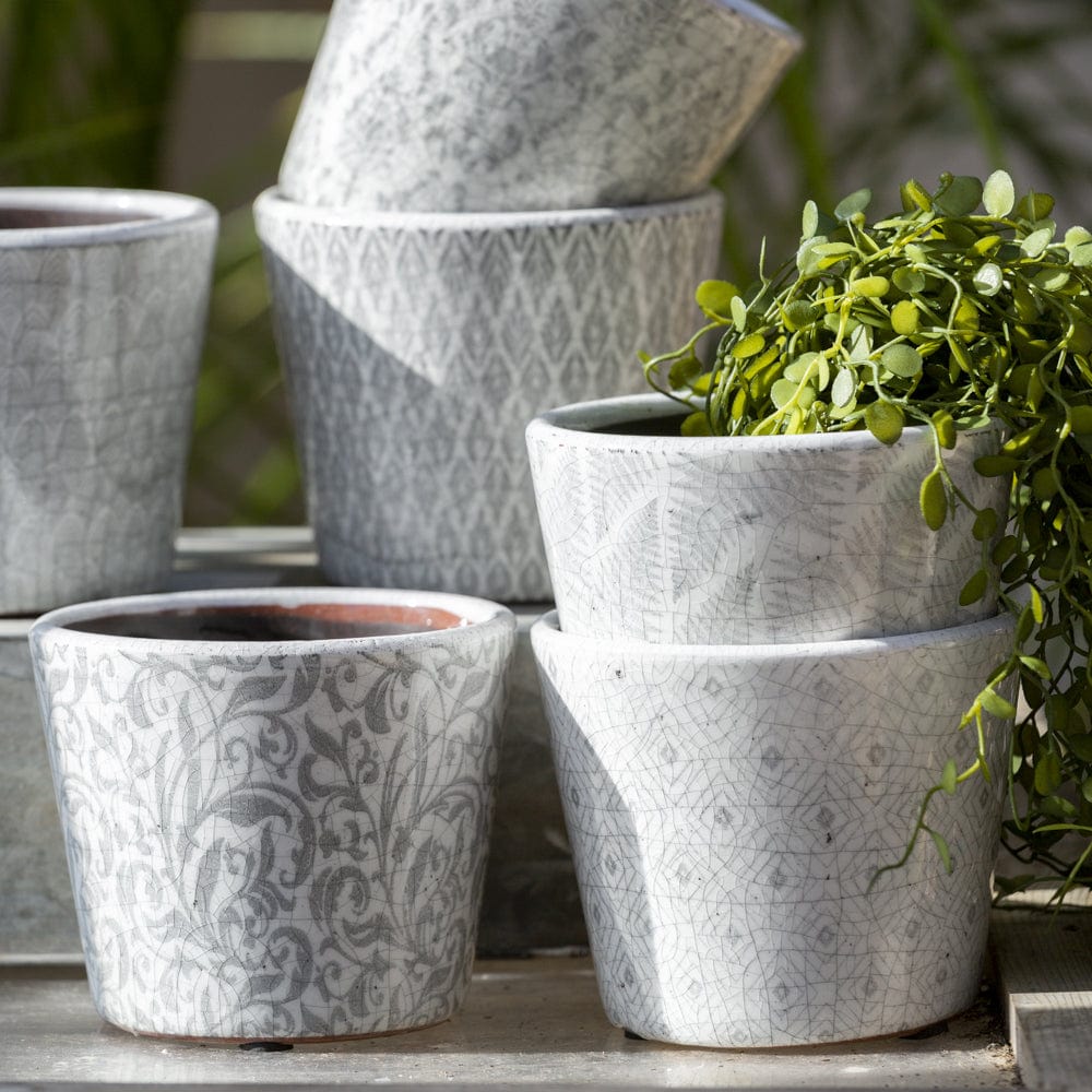 Old Dutch Flower Pot, Patterned, Faded Grey, 6 Assorted designs