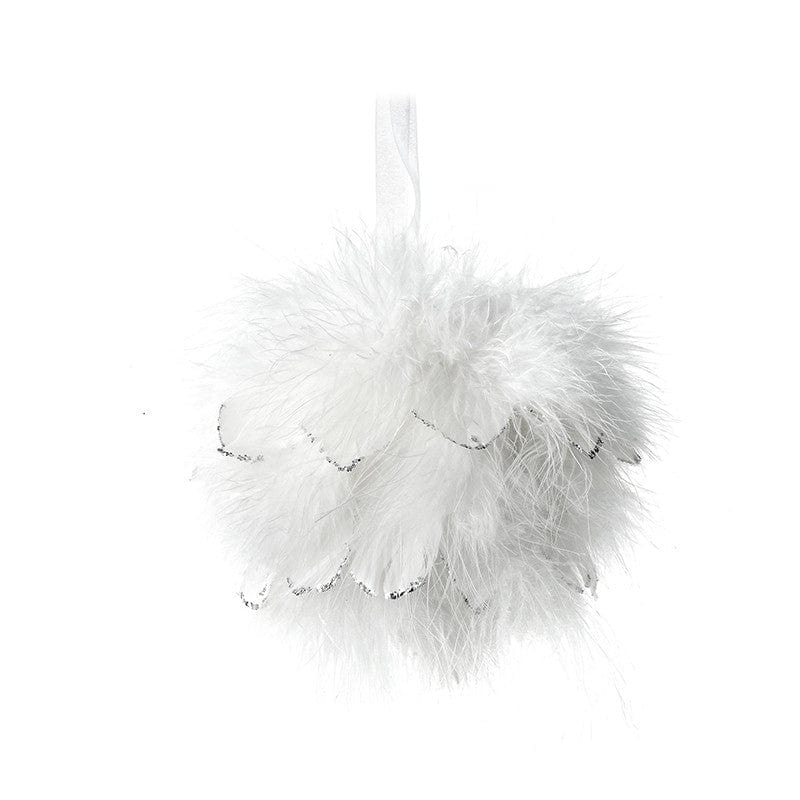 WHITE FLUFFY FEATHER BAUBLE