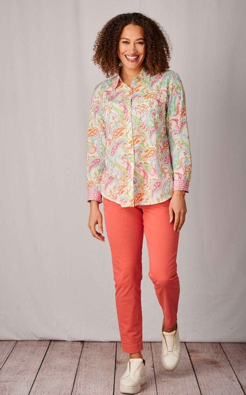 Java Print Indian Cotton Shirt, Paisley Pink/Multi