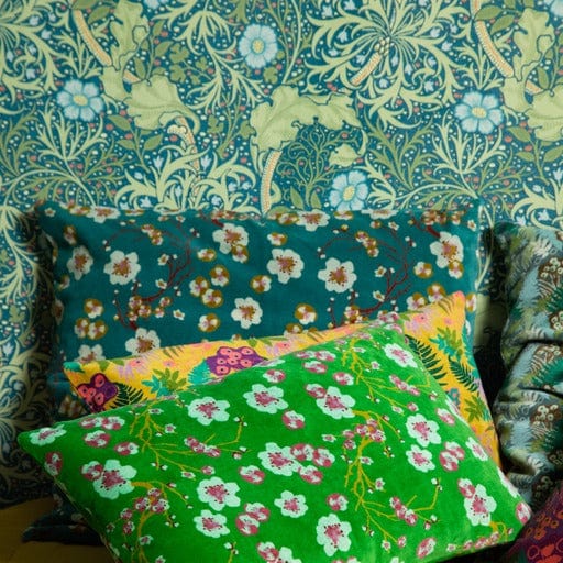 Rectangular Velvet Cushion 55x35cm, Blossom Green