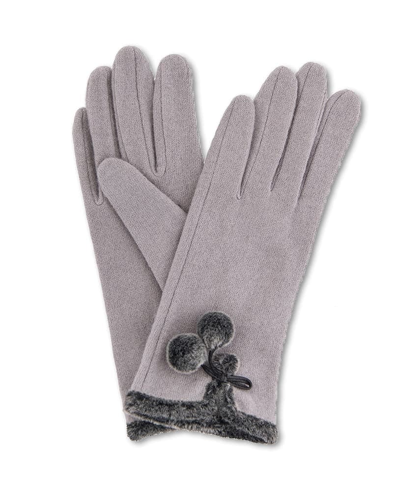 Betty Wolf Gloves with Pom Pom Trim, Slate