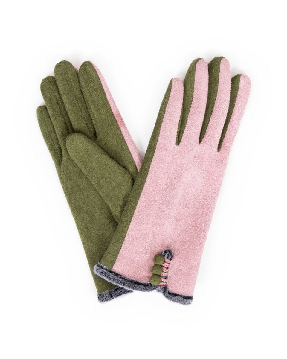 Amanda Faux Suede Gloves, Pink/Moss