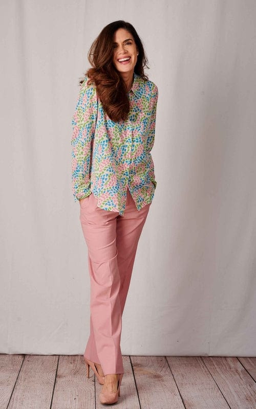 Timor Print Indian Cotton Shirt, Abstract Pink/Blue/Green