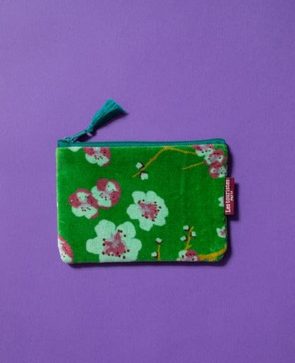Velvet Zipped Pouch With Tassel, Blossom Green, Small